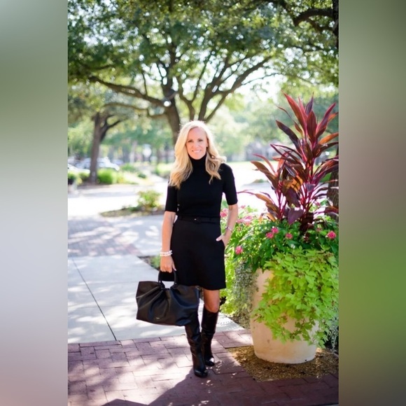 Theory / Combo Dress Bistretch Wool Twill ribbed sweater black  turtleneck s - Picture 3 of 8